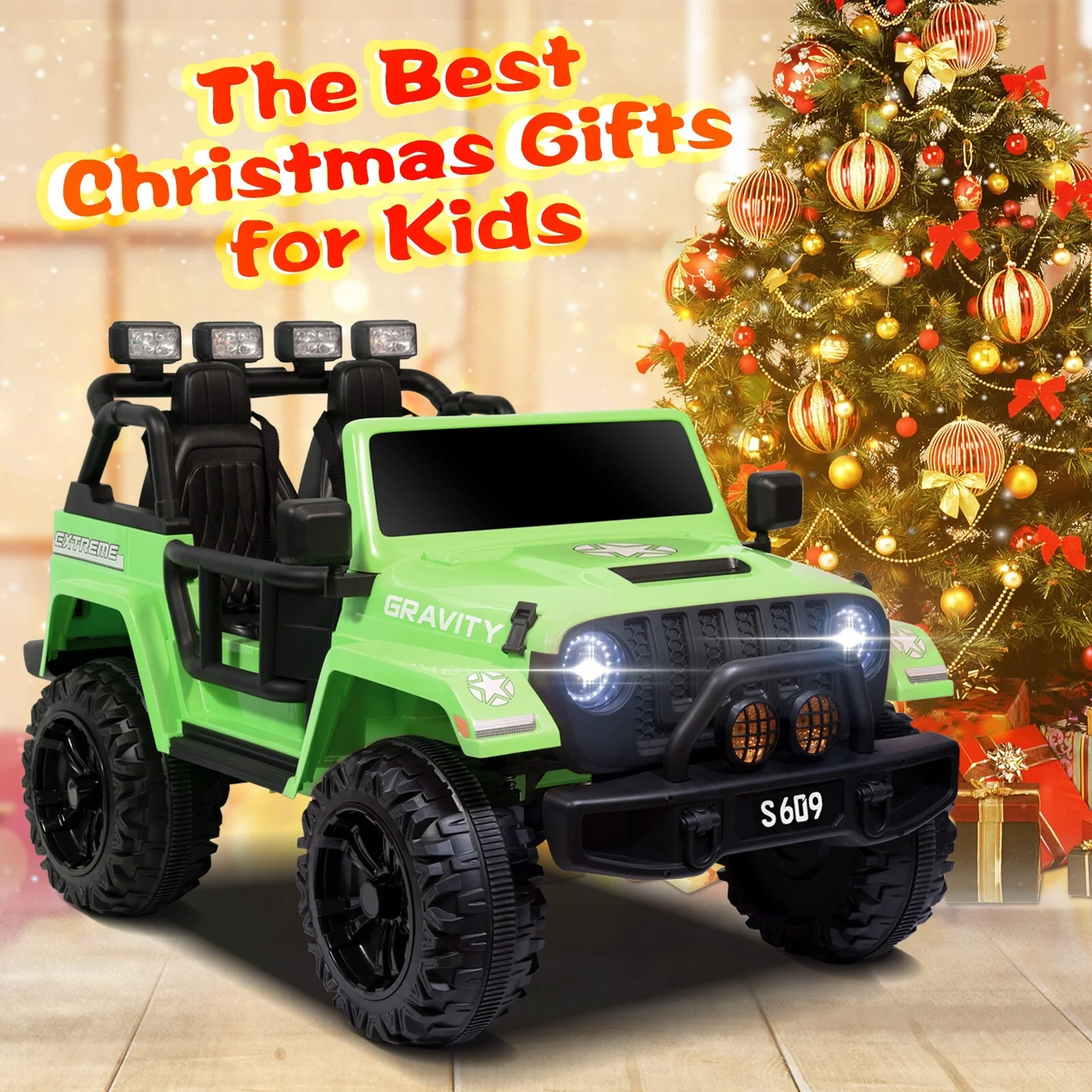12V Electric Ride-On Jeep Truck for Kids 2-Seater with 3 Speeds Green - Image 7