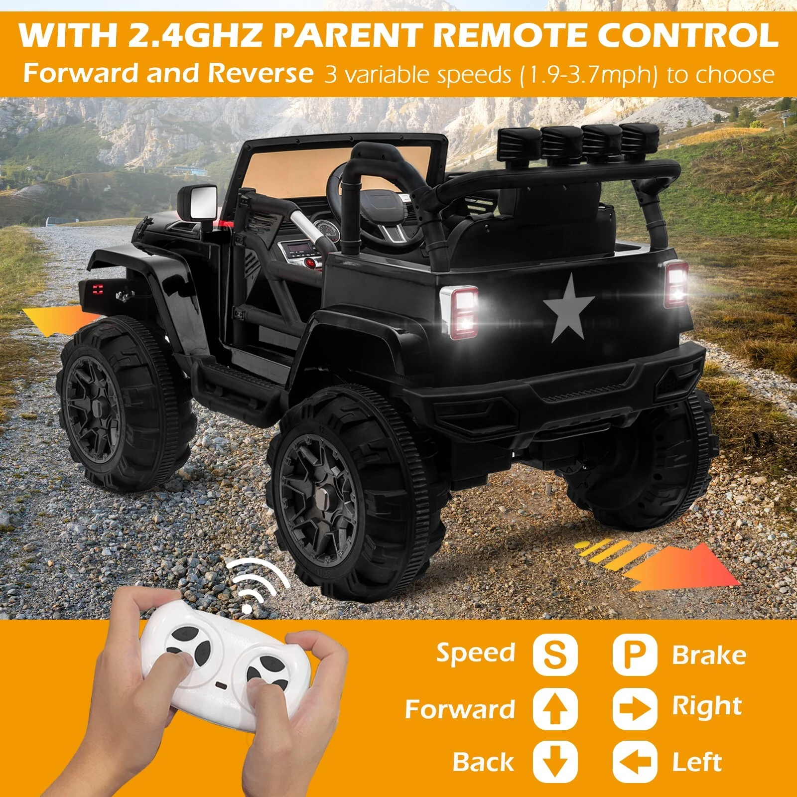 12V Electric Ride-On Jeep Truck for Kids with Remote Control and 3 Speed Settings - Image 3