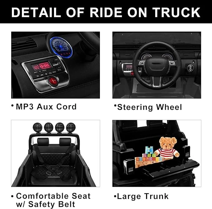 12V Electric Ride-On Pickup Truck for Kids with 3 Speeds and Remote Control, Black - Image 7