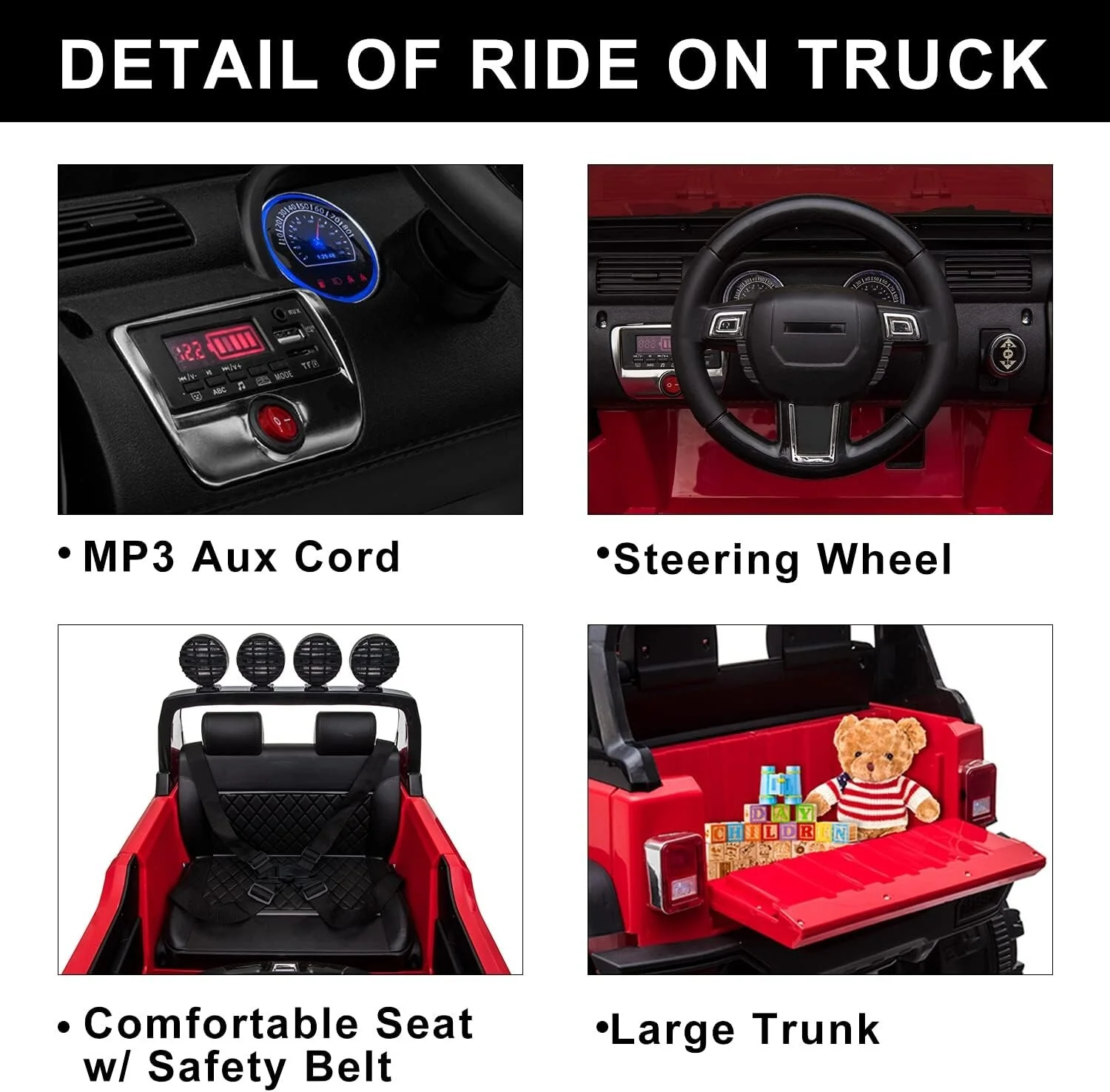 12V Electric Ride-On Kids Pickup Truck with 3 Speeds and Remote Control - Red - Image 2