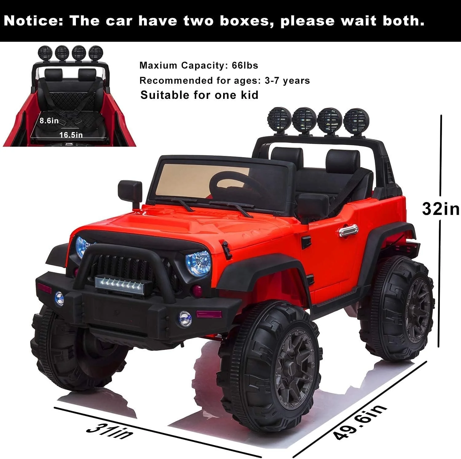 12V Electric Ride-On Kids Pickup Truck with 3 Speeds and Remote Control - Red - Image 5