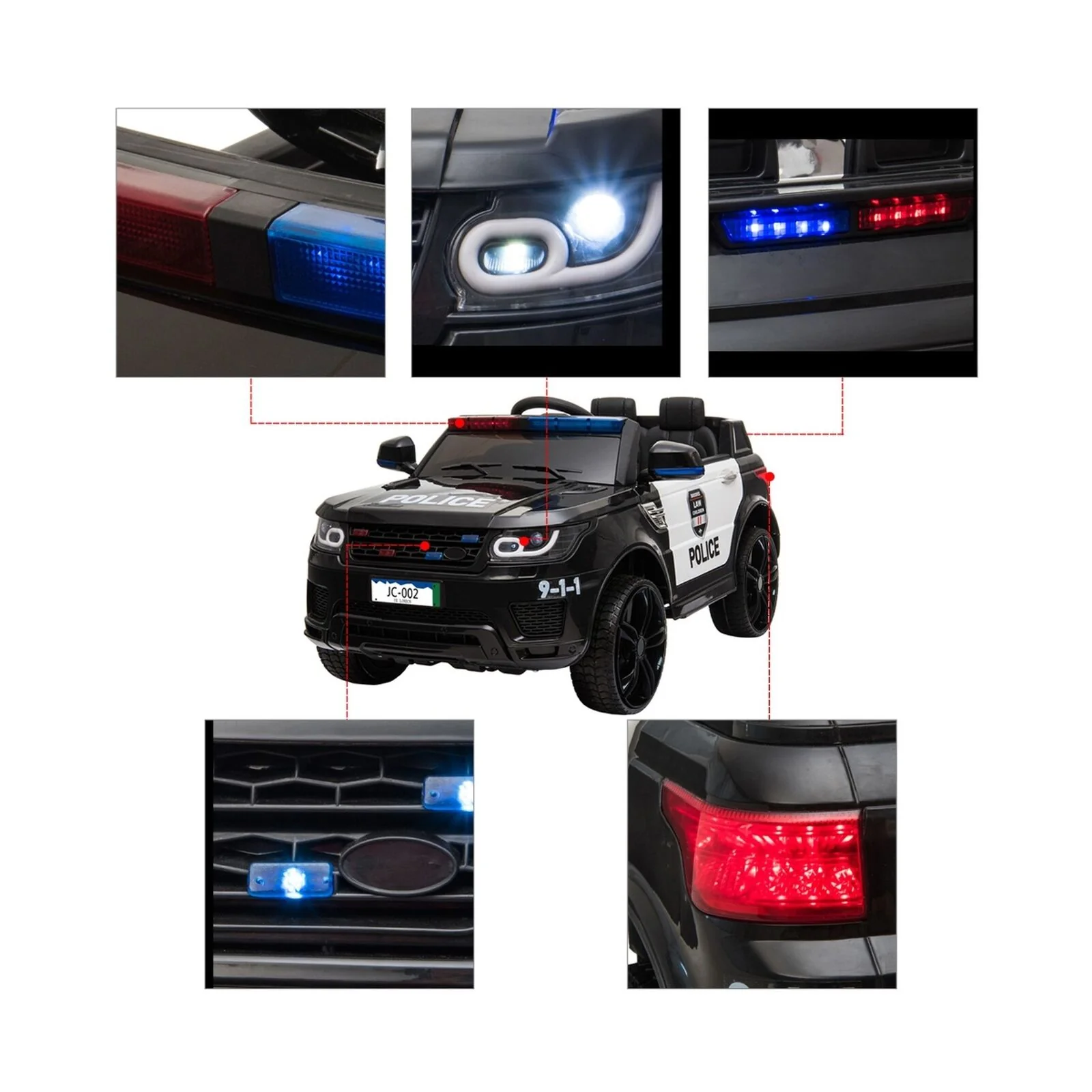 Zimtown Kids Police Electric Car with Double Drive and 12V Battery Motor - Image 2