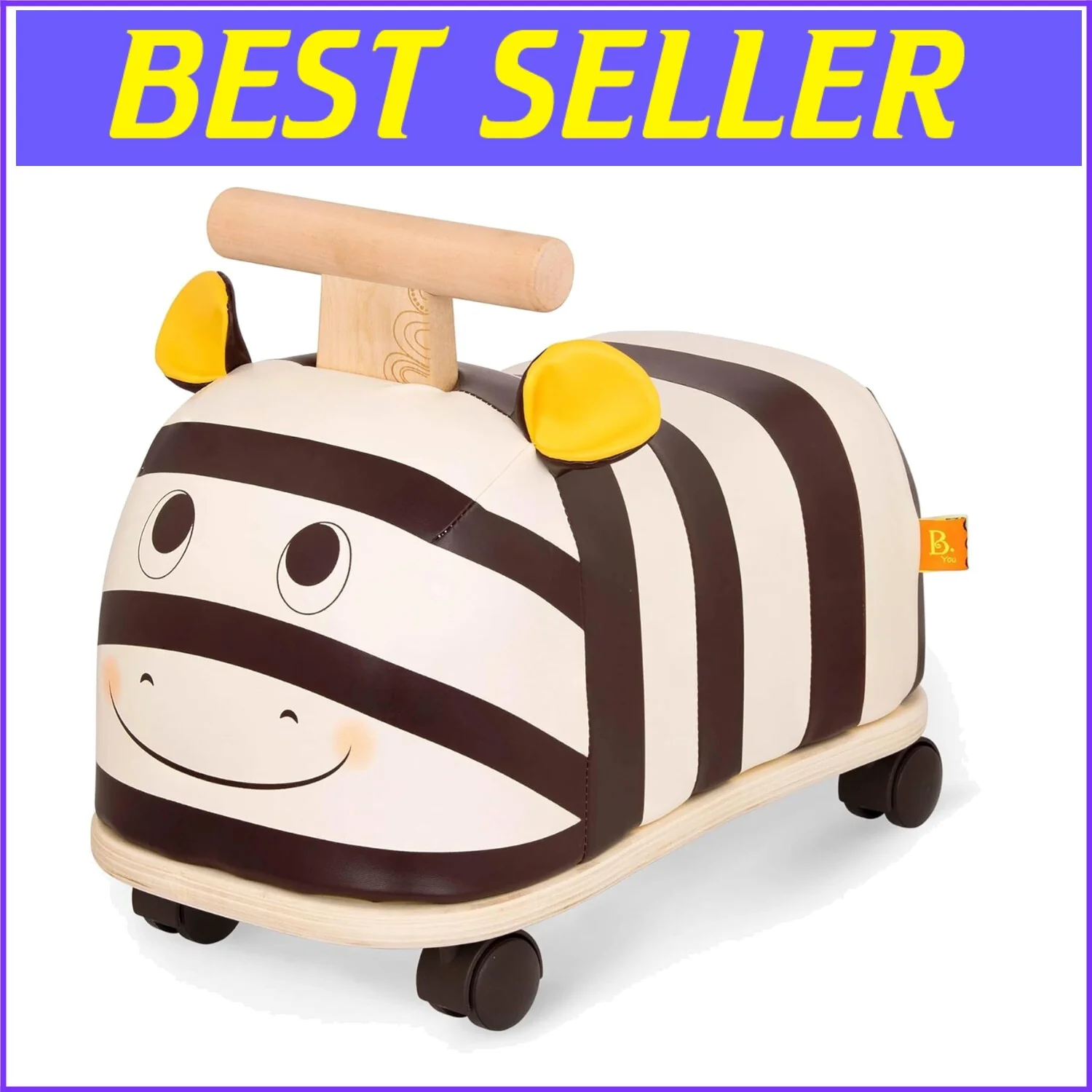 Zebra Wooden Ride-On Toy for Toddlers with Soft Seat and No Assembly Required - Image 12