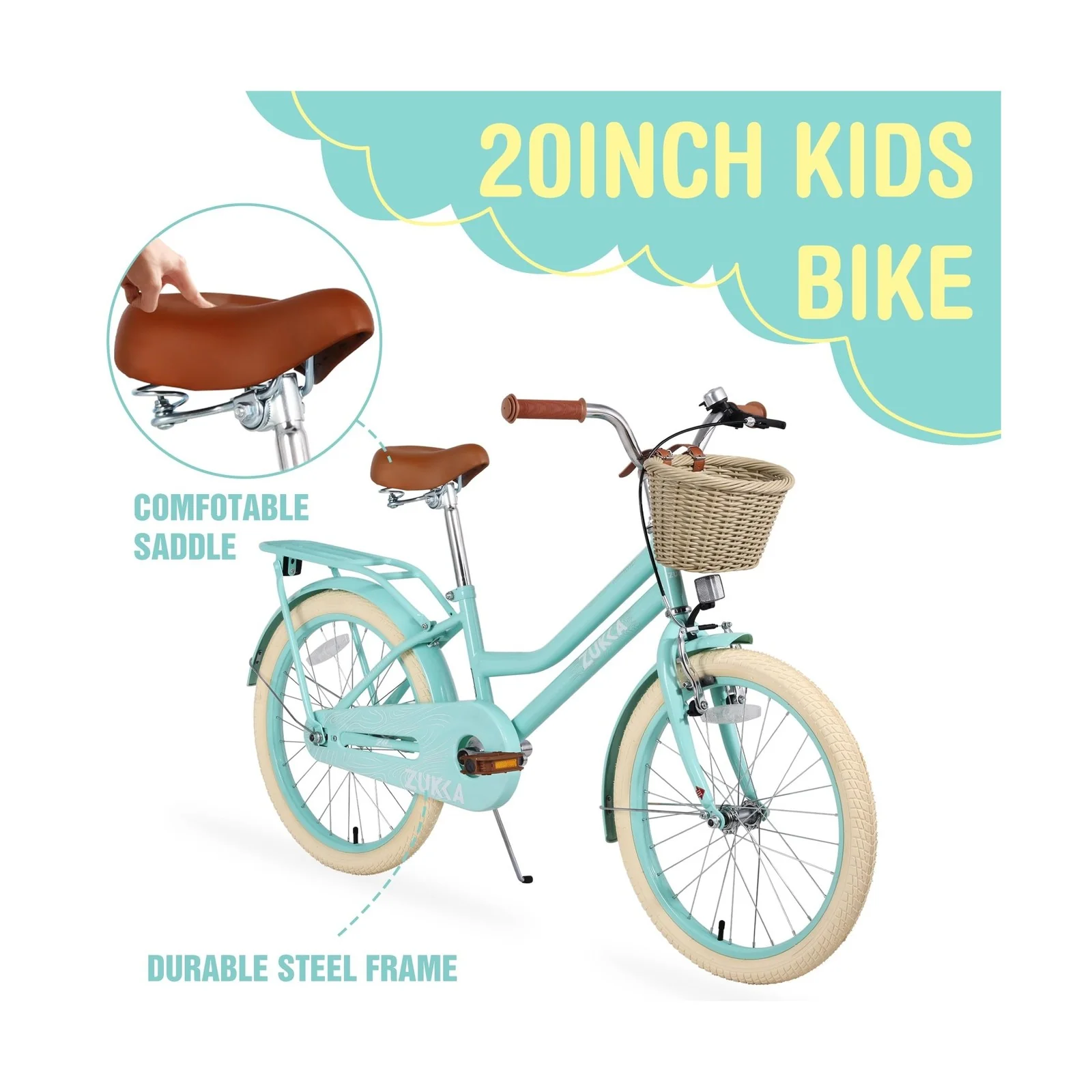 Kids 20/24 Inch Girls Cruiser Bike with Basket Single Speed - Image 2