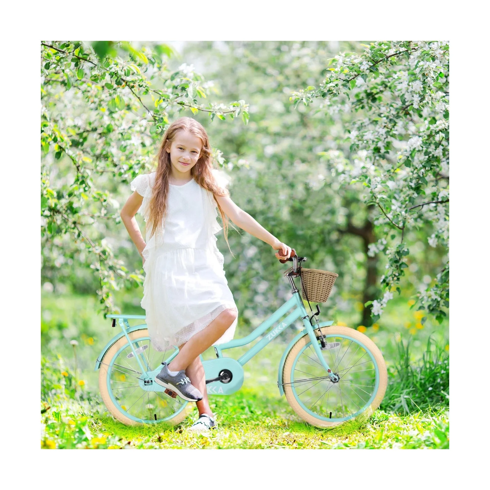 Kids 20/24 Inch Girls Cruiser Bike with Basket Single Speed - Image 5